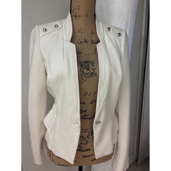 White House Black Market Ivory Blazer Silver Stud Accents 4 Padded Shoulders - Picture 1 of 16